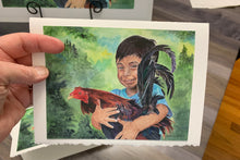 Load image into Gallery viewer, Child and Rooster Greeting Card, "Dos Gallitos" (Two Little Roosters)