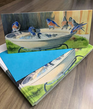 Load image into Gallery viewer, Bluebirds Birdbath Greeting Card, "Gathering of Friends"