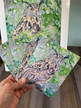 Load image into Gallery viewer, Great Horned Owl Notecards, pack of 3