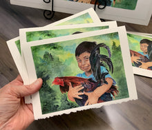 Load image into Gallery viewer, Child and Rooster Greeting Card, "Dos Gallitos" (Two Little Roosters)