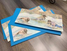 Load image into Gallery viewer, Baby Bluebirds Bathing Greeting Card, "Fledgling Birdbath"