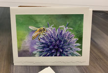 Load image into Gallery viewer, Honeybee on Purple Flower Greeting Card, "Tiny Steward"