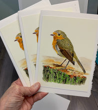 Load image into Gallery viewer, European Robin Greeting Card, "A Momentary Pause"