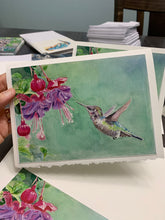 Load image into Gallery viewer, Hummingbird with Fuschia Greeting Card, "Anna's Hummingbird"