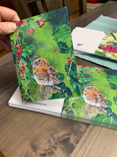Load image into Gallery viewer, Sparrow on Holly, Notecards, pack of 3 - "Little Sparrow"