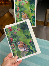 Load image into Gallery viewer, Sparrow on Holly Greeting Card - "Little Sparrow"