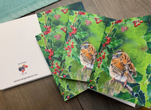 Load image into Gallery viewer, Sparrow on Holly, Notecards, pack of 3 - "Little Sparrow"