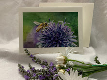 Load image into Gallery viewer, Honeybee on Purple Flower Greeting Card, "Tiny Steward"