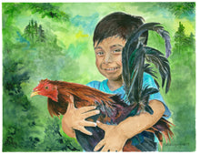 Load image into Gallery viewer, Child and Rooster Print, "Dos Gallitos" (Two Little Roosters)