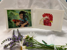 Load image into Gallery viewer, Child and Rooster Greeting Card, "Dos Gallitos" (Two Little Roosters)