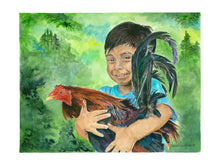 Load image into Gallery viewer, Child and Rooster Greeting Card, "Dos Gallitos" (Two Little Roosters)