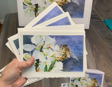 Load image into Gallery viewer, Honeybee on White Cherry Blossom Greeting Card, "Buzz Worthy"