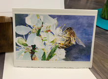 Load image into Gallery viewer, Honeybee on White Cherry Blossom Greeting Card, "Buzz Worthy"