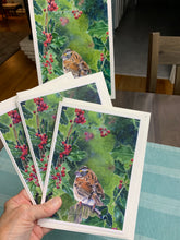 Load image into Gallery viewer, Sparrow on Holly Greeting Card - &quot;Little Sparrow&quot;
