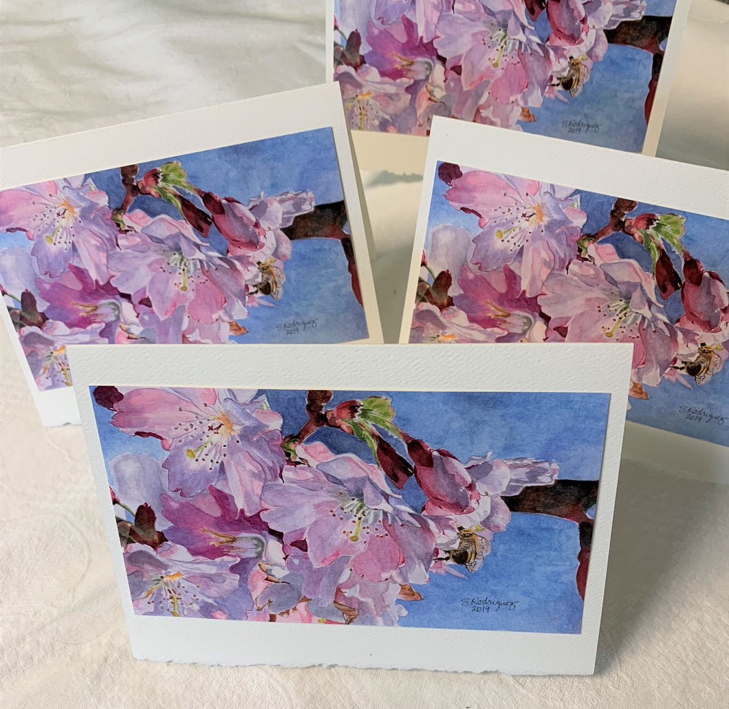 Cherry Blossom and Bee Greeting Card - 