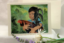 Load image into Gallery viewer, Child and Rooster Greeting Card, &quot;Dos Gallitos&quot; (Two Little Roosters)
