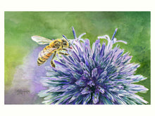 Load image into Gallery viewer, Honeybee on Purple Flower Greeting Card, &quot;Tiny Steward&quot;
