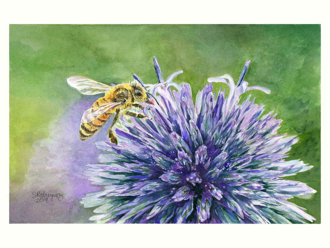 Honeybee on Purple Flower Print, 